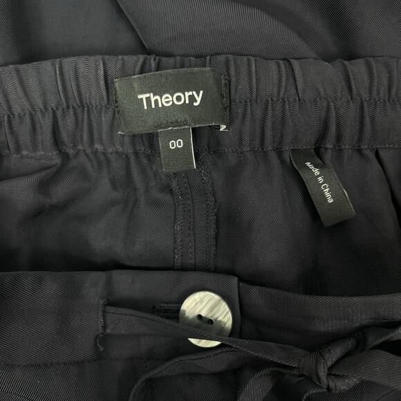 Theory Wide Leg Cropped Pants Washed Twill Navy Blue Size 00 - Picture 9 of 10